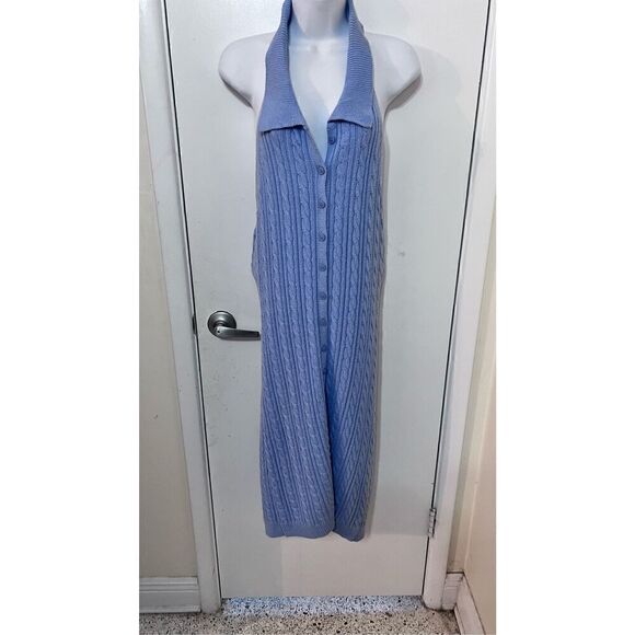 Pink Rose Aster Blue Maxi Halter Sweater Dress Size L New - Picture 1 of 10